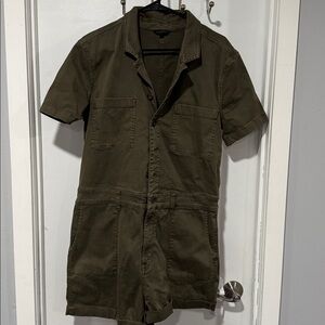 Lucky Brand Olive Green Button-Up Romper